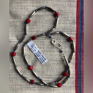 Silver, Coral and Lapis Lazuli Necklace